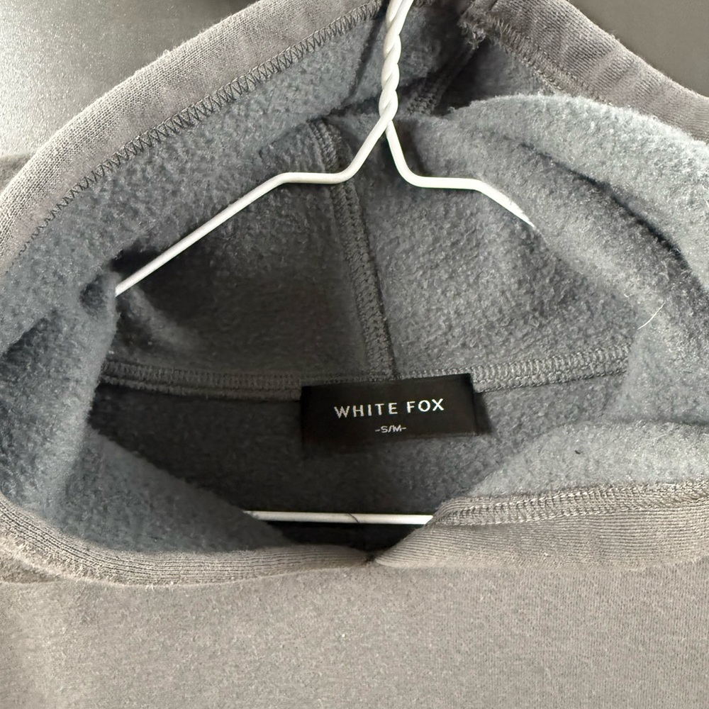 White Fox Hoodie Black Puff Lettering Dark Gray Hoodie Size S/M - Picture 2 of 7
